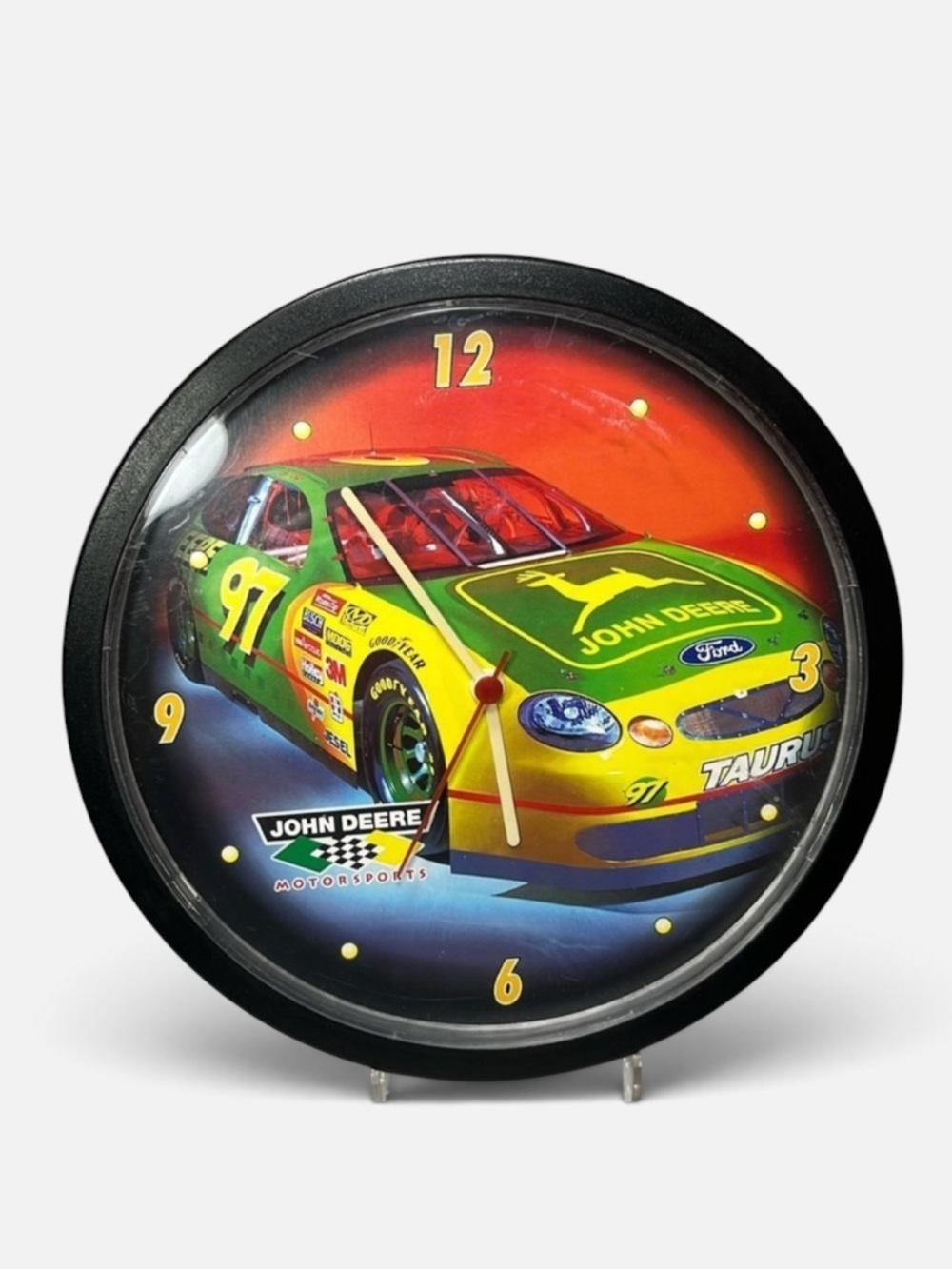 Vintage John Deere NASCAR Wall Clock 11.5” Round 90s